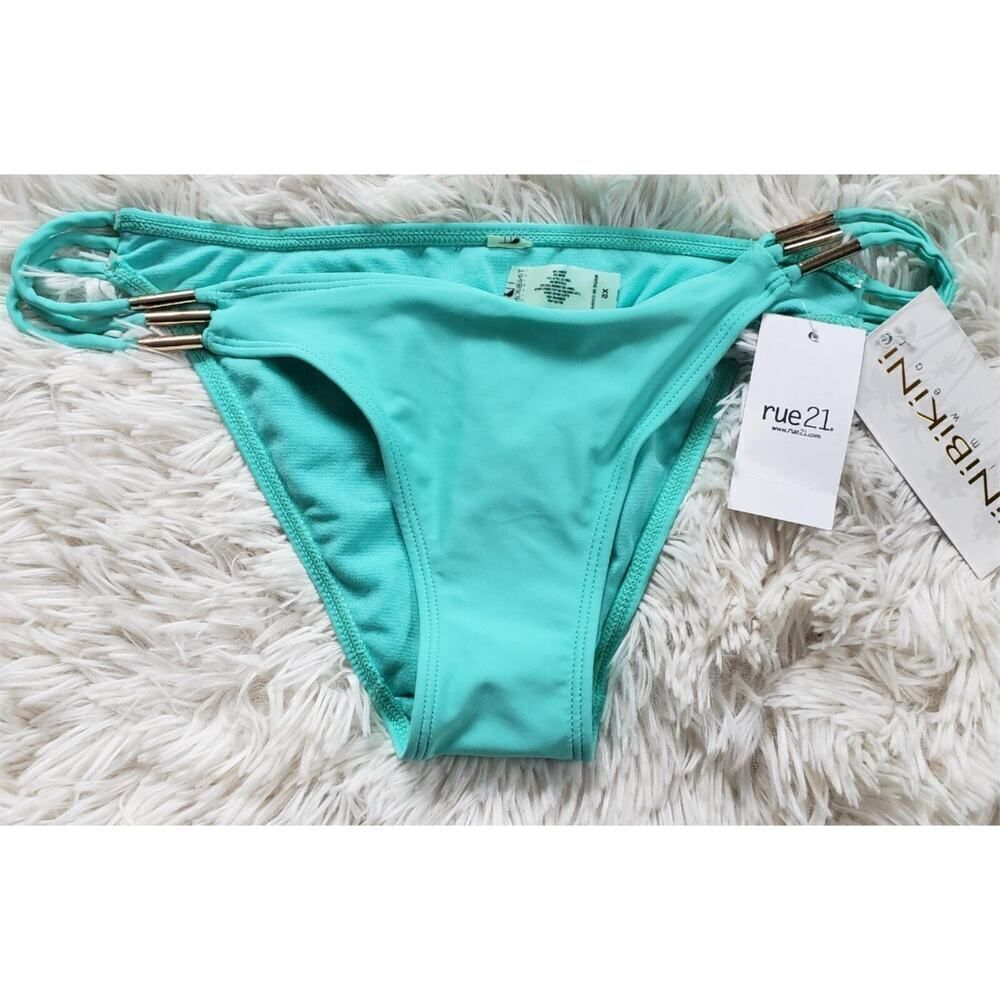 Tini Bikini Rue21 Sexy Swim Bottoms Women's Size XS Green w/Gold Accents